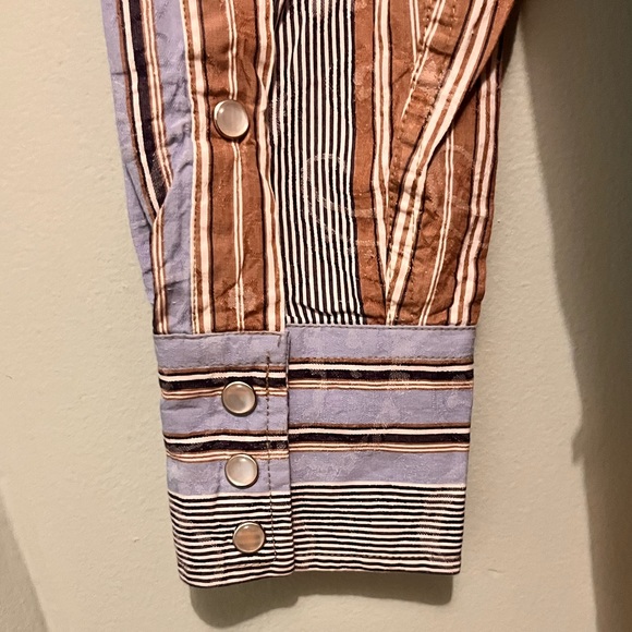 Roper - Men’s Small - Pearl Snap Western Style Shirt - 100% Cotton - Blue & Tan - Picture 11 of 12